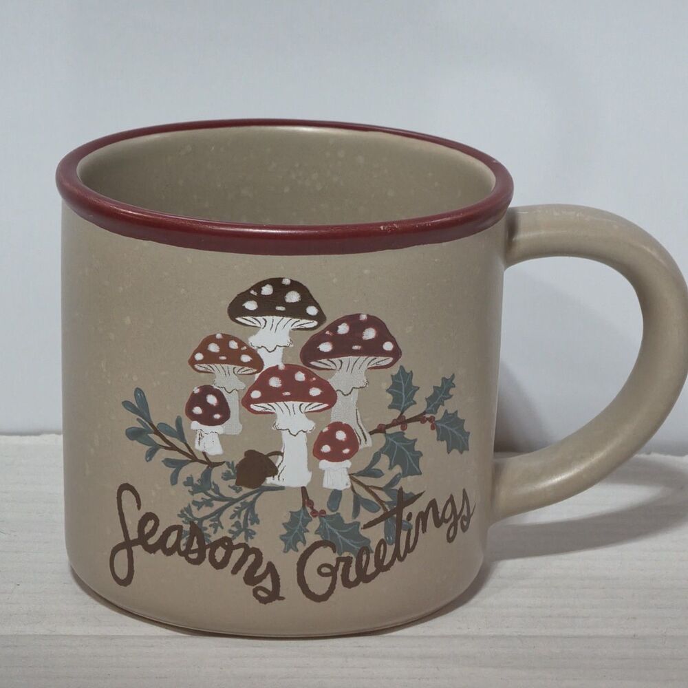 St.Nicholas Square Season's Greetings 16oz Mushroom Coffee Mug Christmas Holiday